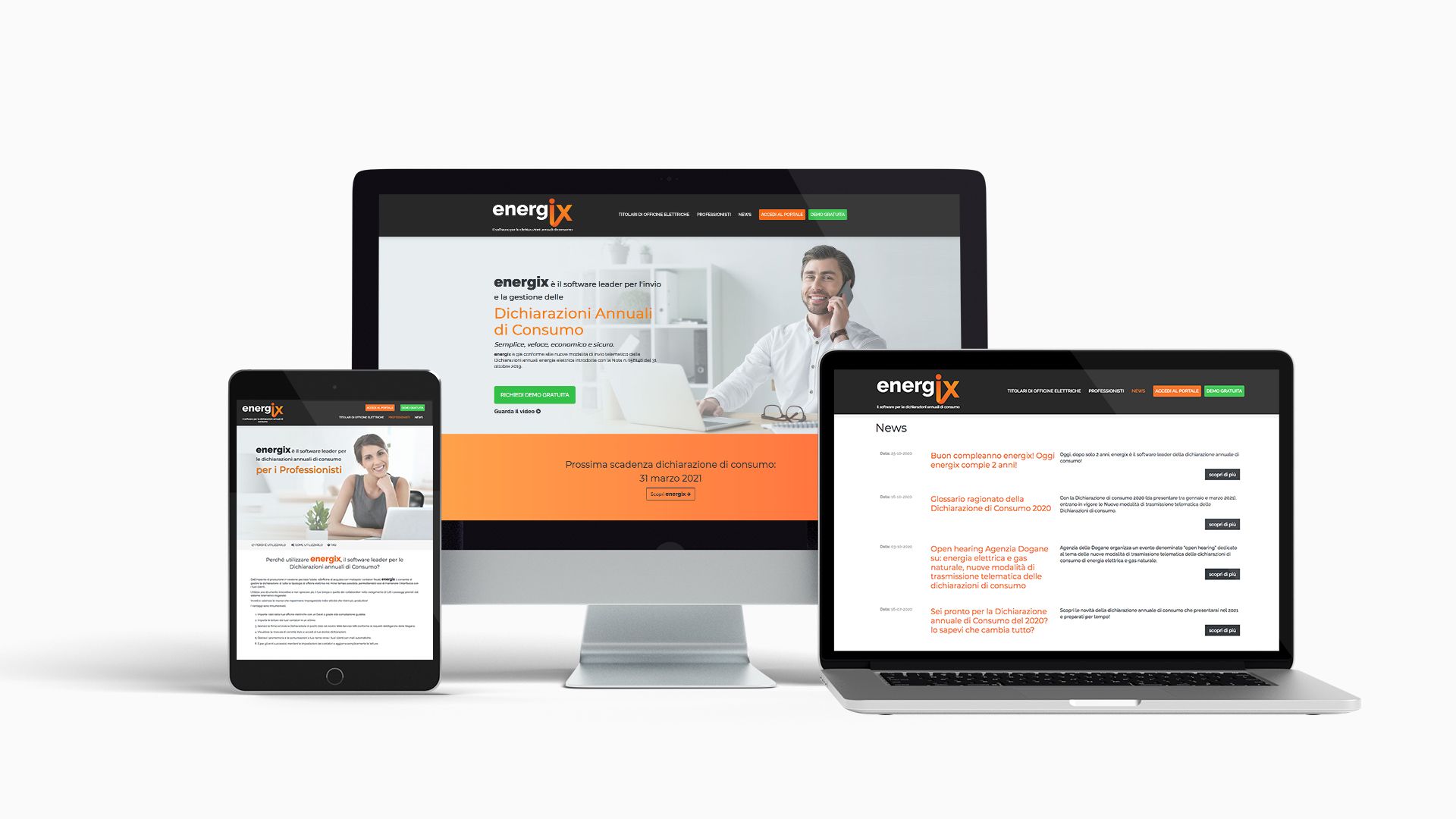 Le versioni mobile desktop del sito web Energix