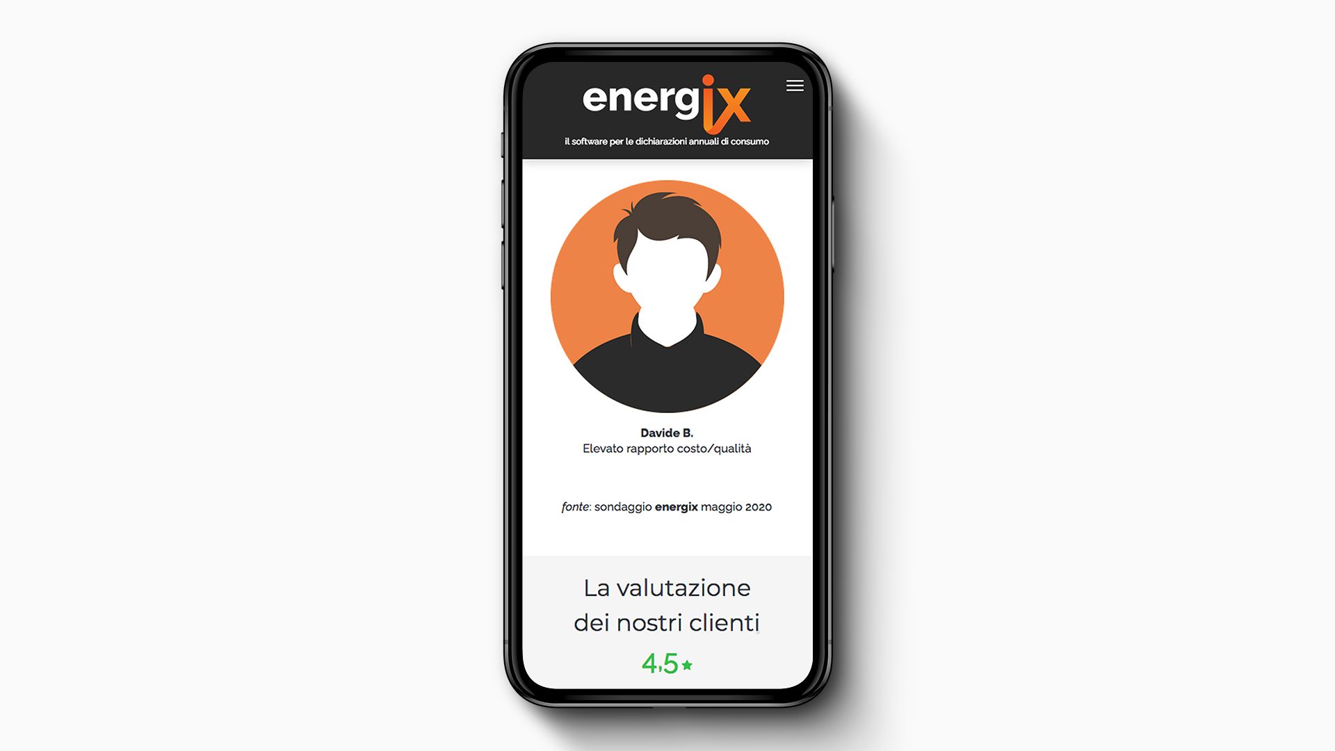 Pagina tipo delle recensioni per il sito web di Energix